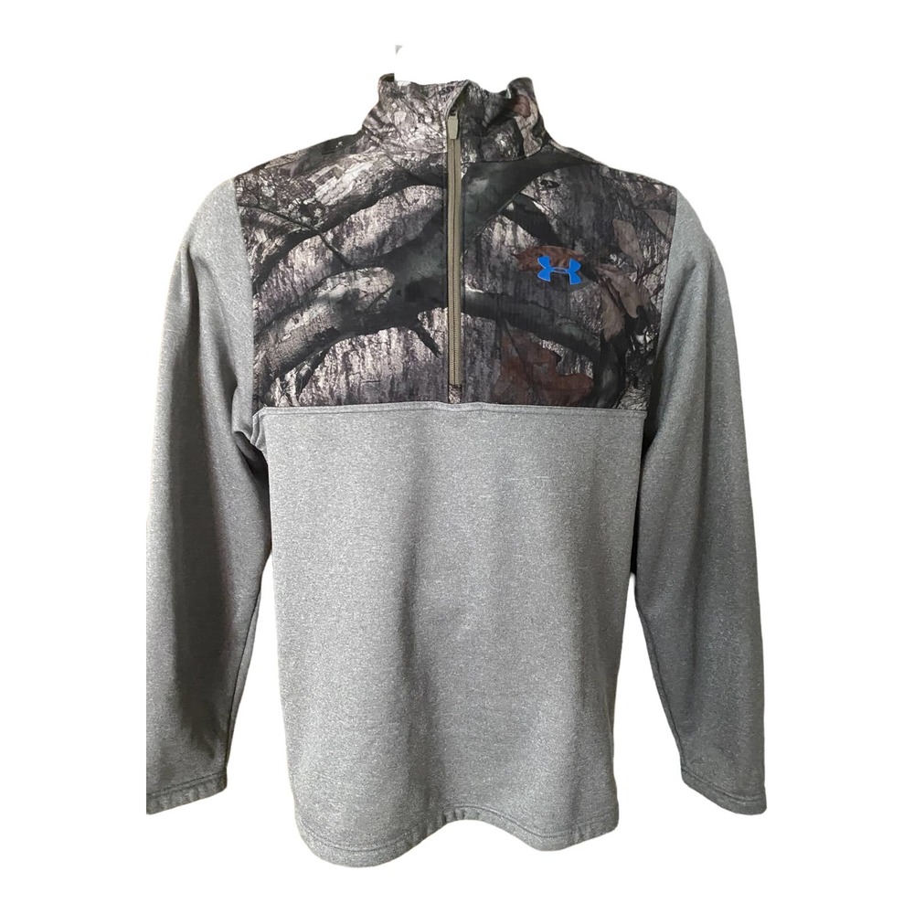 Under Armour Mens Jacket Size Large Mossy Oak Breakup Top Camo 1/4 Zip